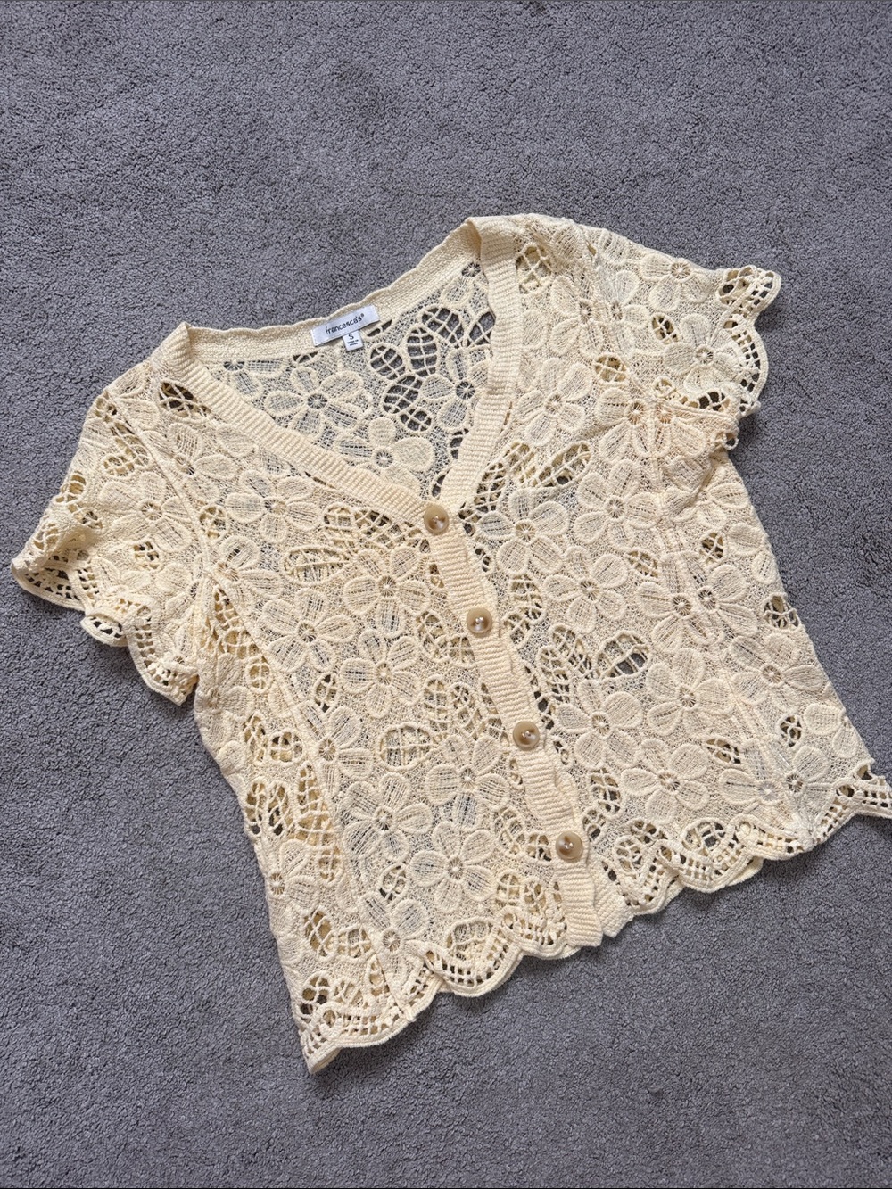 Francesca's Collections Cream Crochet Floral Button Cardigan